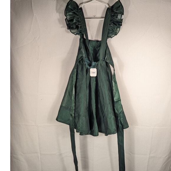 Altar’d State L Hunter Green Ruffle Strap Mini Dress NWT Party Holiday Satin - Picture 1 of 5